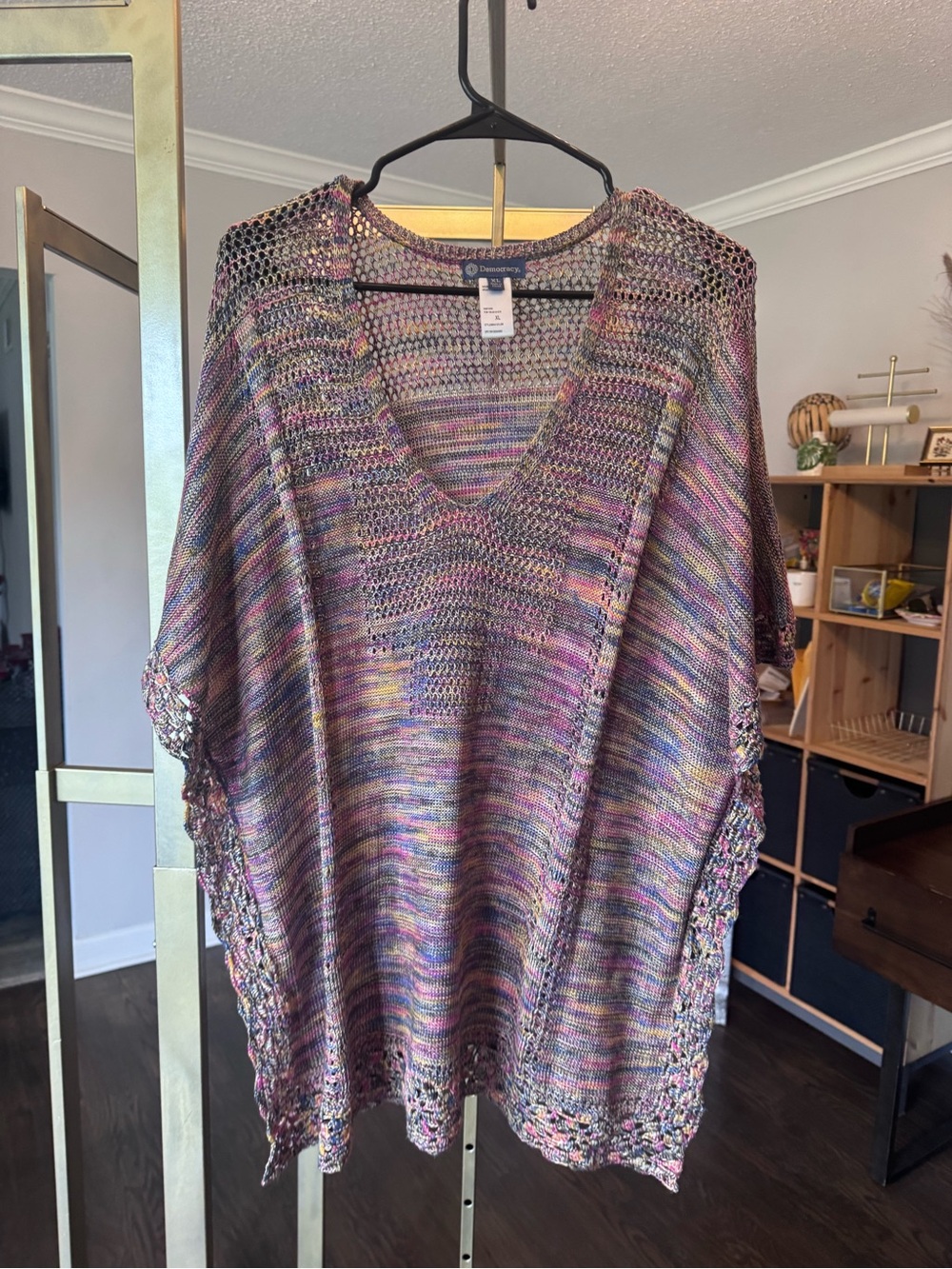 Democracy Multicolor Crochet V-Neck Sweater Poncho